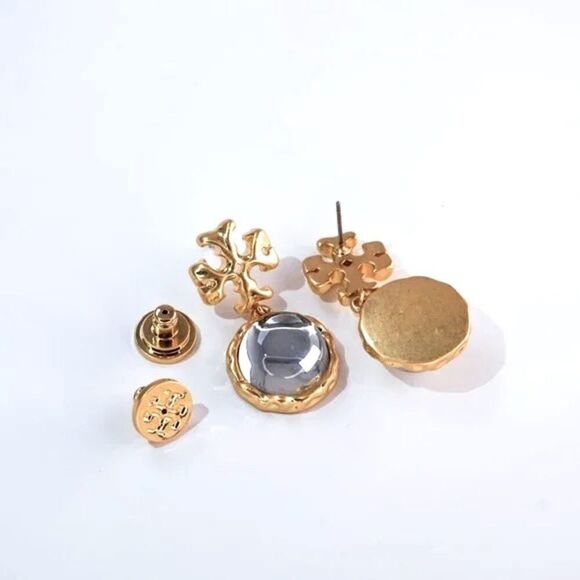 Tory Burch Roxanne Gold Logo, Clear Resin Dangle Stud Earring’s - Picture 3 of 5